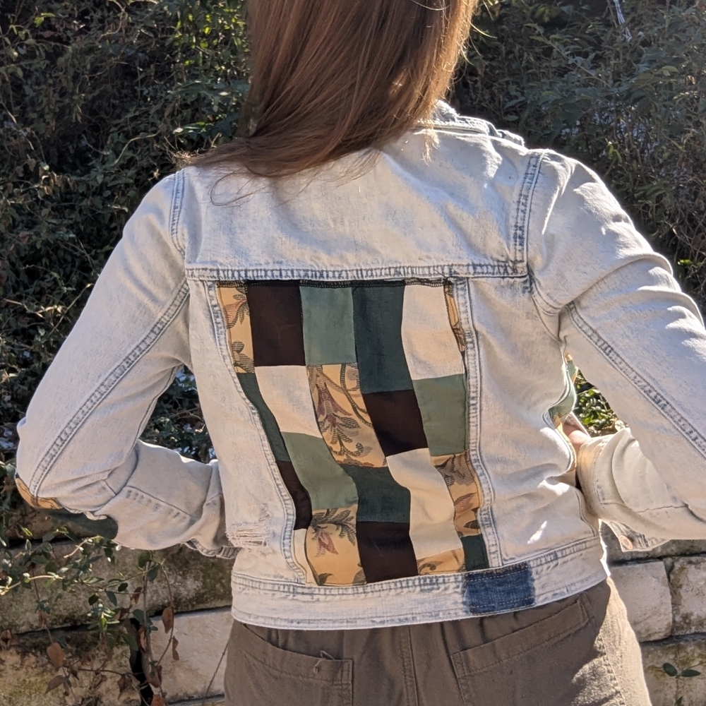Patchwork Denim Jacket. Small. Upcycled Handmade. - Picture 9 of 10